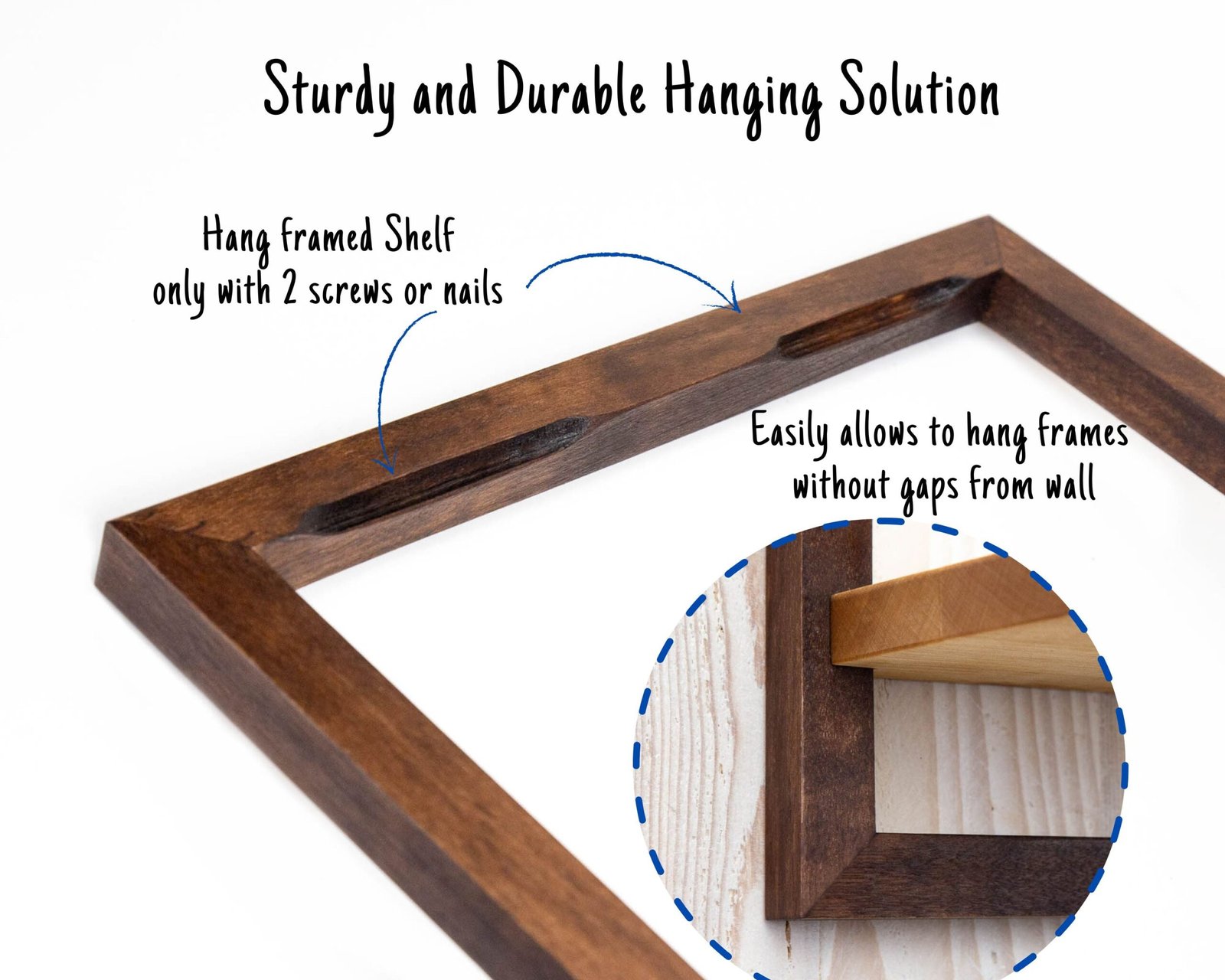 Sturdy quality handmade wooden unique floating shelf in dark brown.